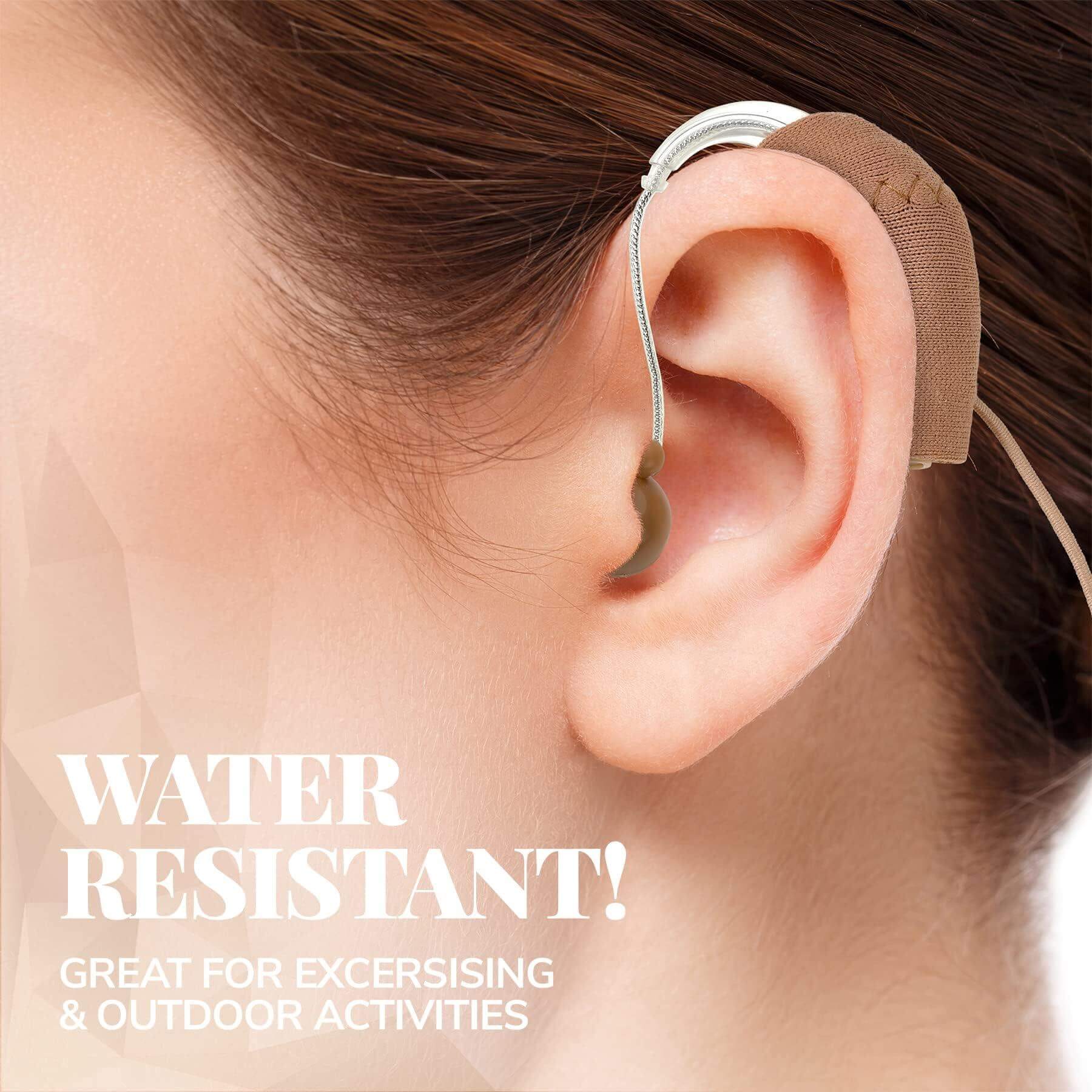 Hearing Aid Protectors and Clip - Corded Fabric Cover with Clasp Protects from Dirt Dust Sweat & Moisture Reduces Wind Noise & Prevents Loss Fits Most (1-Inch, 1.25-Inch, 2-Inch) BTE Devices