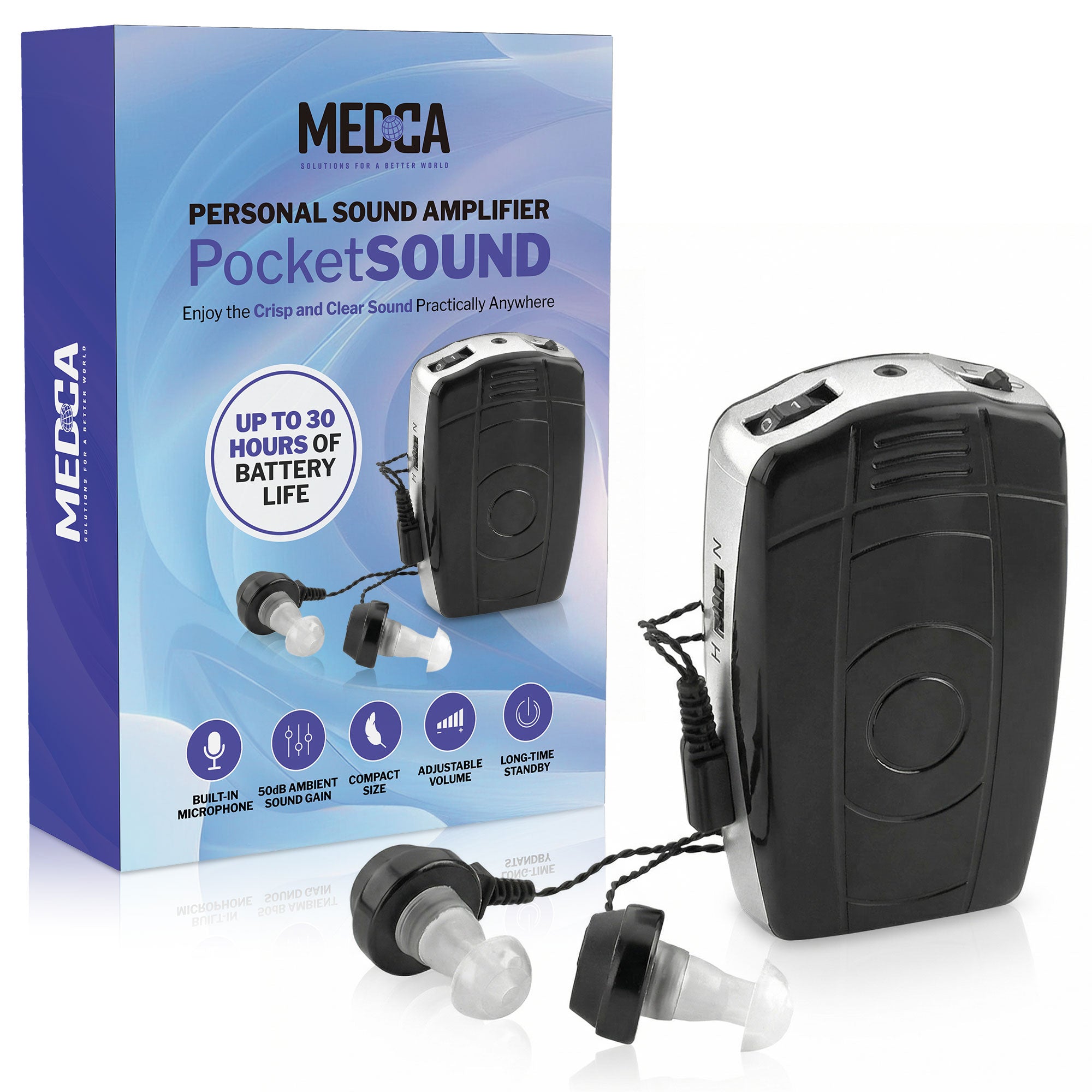 MEDca Digital Personal Sound Aids with Single and Double Ear Headphone for Adult - Black