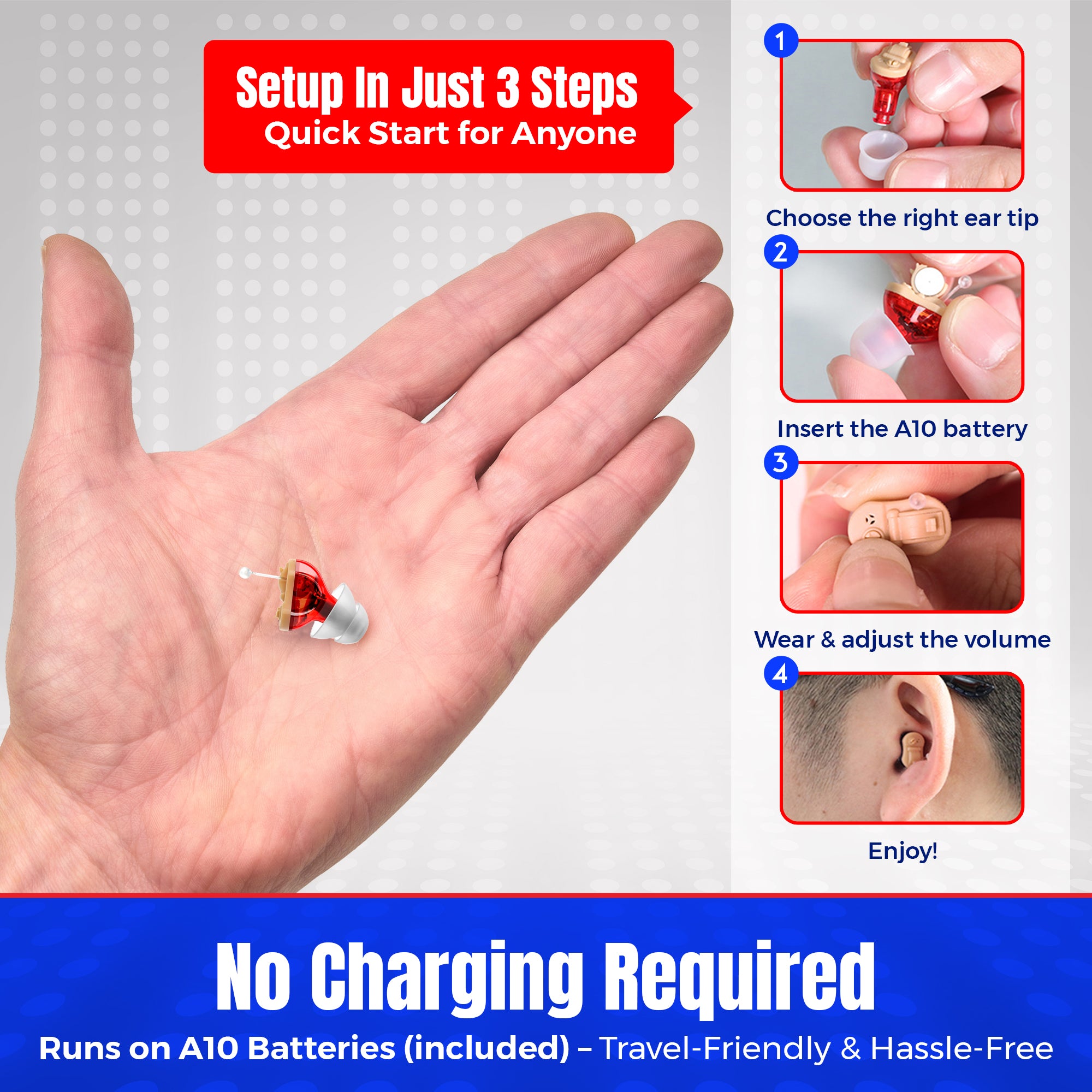 Premium Digital Hearing Aids - Invisible in Canal (CIC) In-Ear Mini Sound Enhancer, Near-Invisible, Noise Cancelling, Personal Sound Hearing Aids