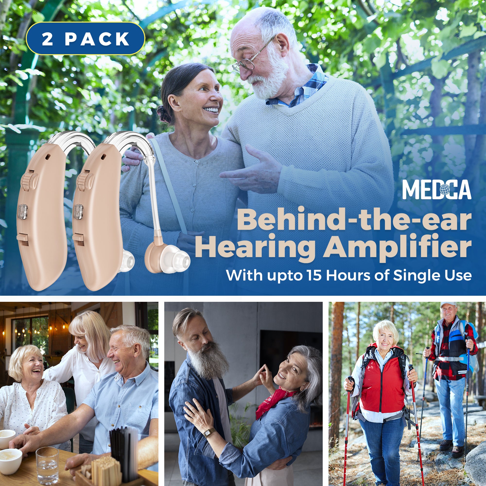 Digital Ear Hearing Aids Pair - Premium Quality Rechargeable Behind the Ear (BTE) Personal Sound Device