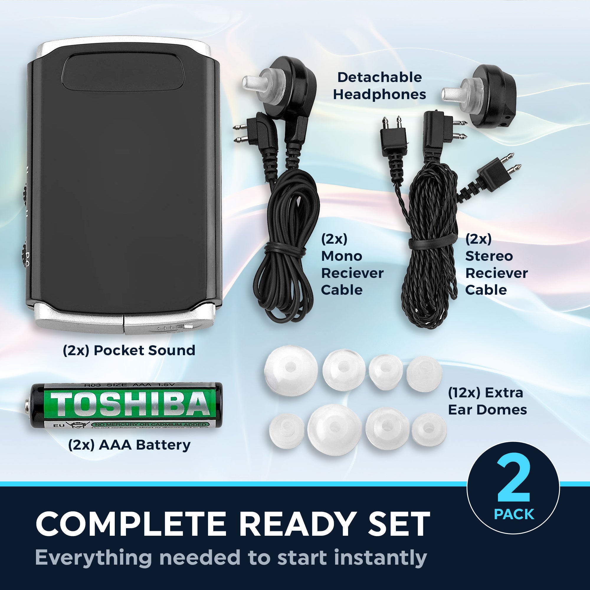 Rechargeable Personal Sound Aids - Pack of 2, Lightweight Compact Pocket Sounds Voice Enhancer Audio Hearing Device w/ Background Noise Reduction Digital Hearing for Adults and Seniors