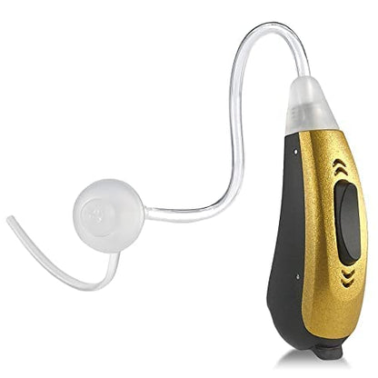 Mini BTE Slim Tube Digital Hearing Aids 2-Tone Battery Operated Personal Sound Device Set with 4 Programable Settings - Lightweight & Comfortable for Daily Use for Adult Elderly & Seniors