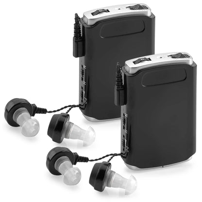 Rechargeable Personal Sound Aids - Pack of 2, Lightweight Compact Pocket Sounds Voice Enhancer Audio Hearing Device w/ Background Noise Reduction Digital Hearing for Adults and Seniors