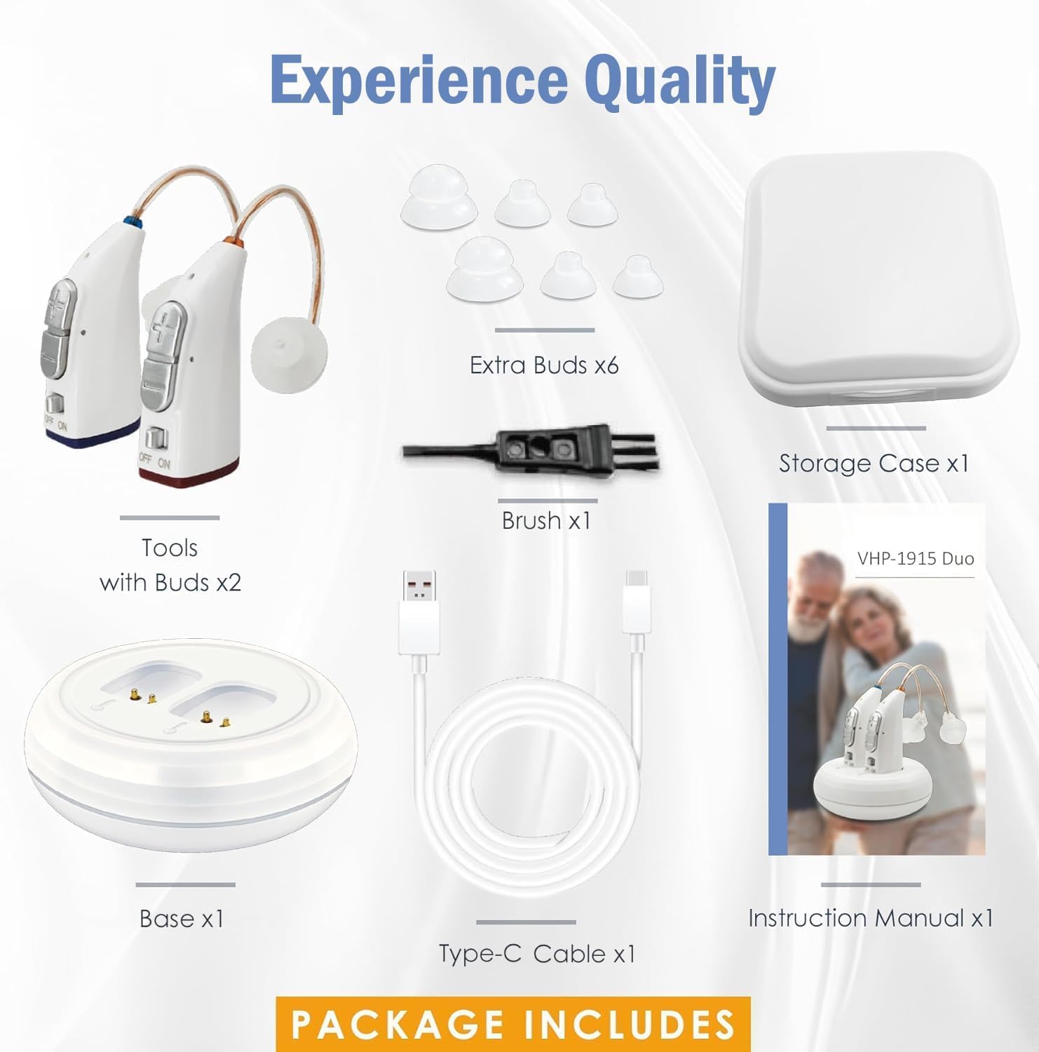 Rechargeable Hearing Aids for Seniors - (Pair) Digital Binaural Behind-the-Ear Personal Sound Amplification Aid Device, Long Lasting Battery, Comfortable All-Day BTE Design, Noise Cancellation, White