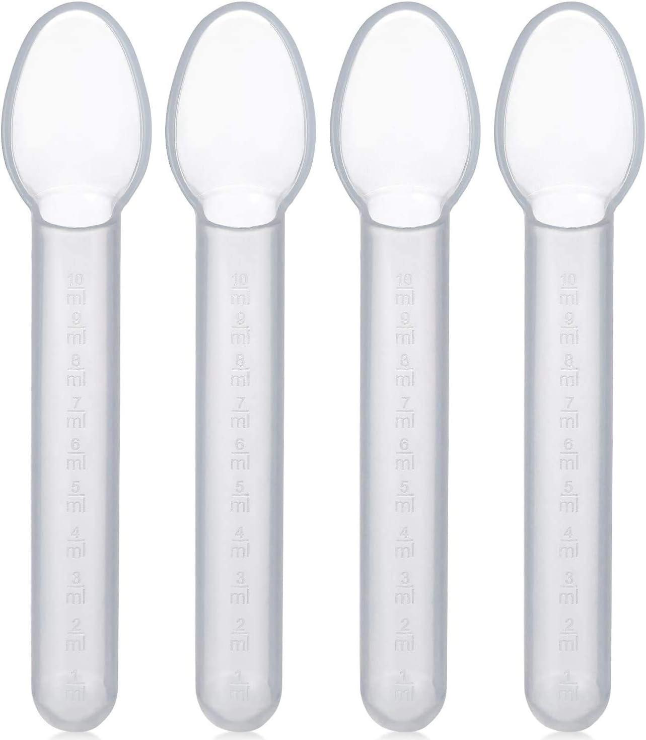 Calibrated Medicine Spoon for Kids, Baby & Toddler - (Pack of 4) - 2 Tsp/10 mL Capacity Plastic Oral Liquid Dose Medication Graduated Dispenser