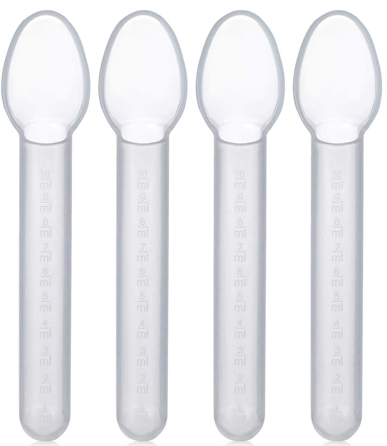 Calibrated Medicine Spoon for Kids, Baby & Toddler - (Pack of 4) - 2 Tsp/10 mL Capacity Plastic Oral Liquid Dose Medication Graduated Dispenser