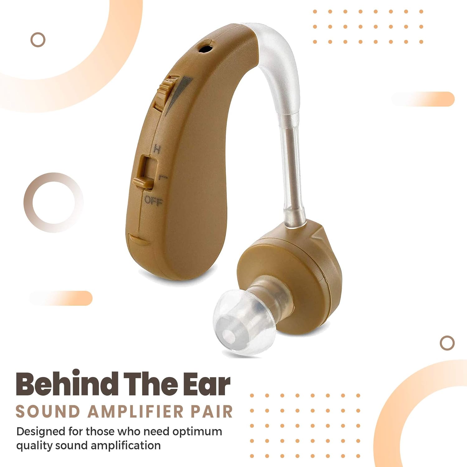 Digital Hearing Aids - BTE Behind the Ear Sound Aids Pair and Personal Sound Enhancer Set with Noise Reducing Feature that is Smaller & Discreet - Ready to Wear in Any Left or Right Ear