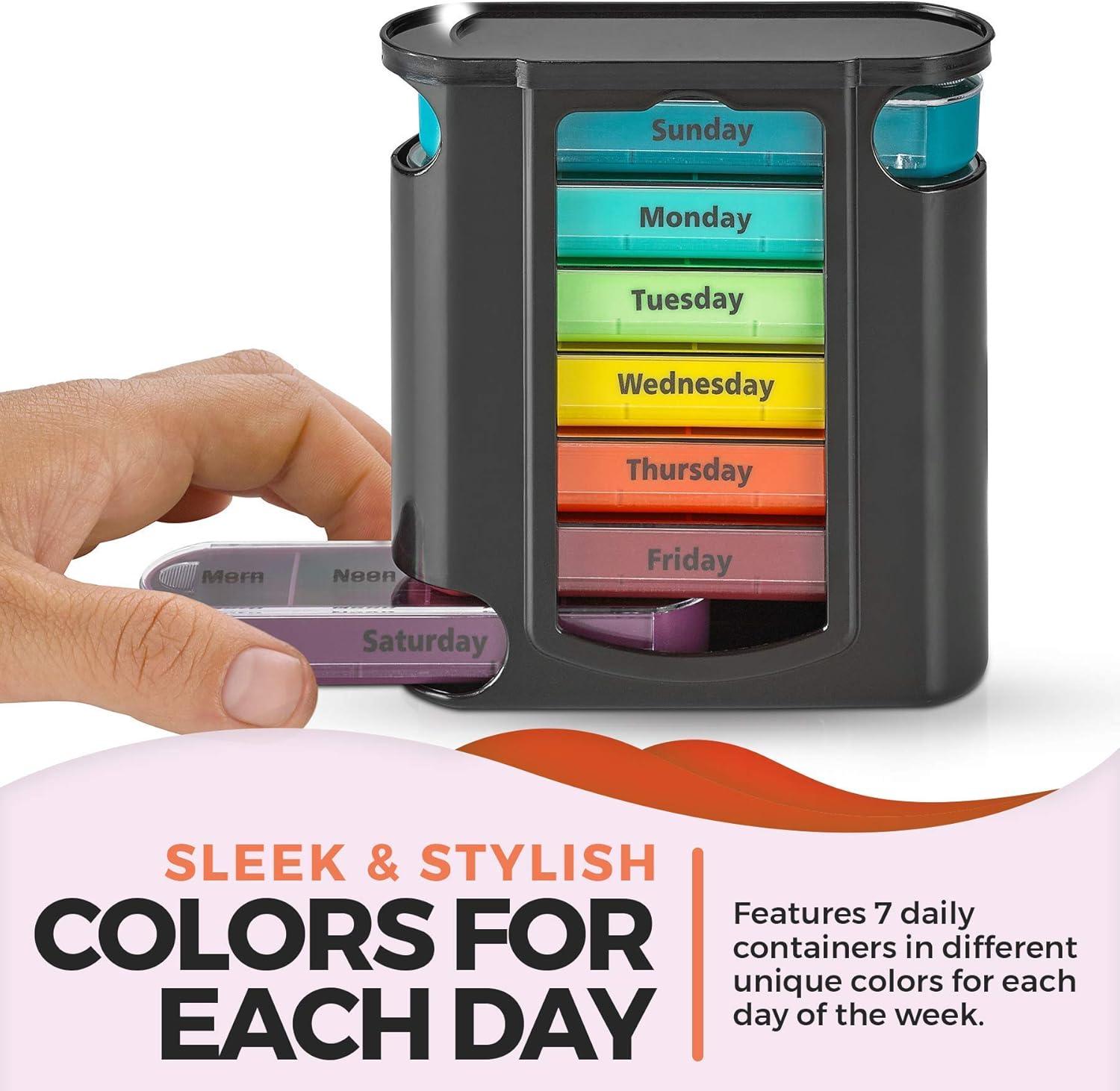 Stackable Daily Pill Organizer - 2 Pack, 4 Times a Day Weekly Medication Reminder - Premium Weekly AM/PM Pill Box with 7 Individual Stacking Cases, a Everyday Medicine Organizer for Vitamins