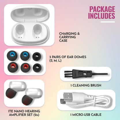 Rechargeable Hearing Aids Pair w/ Noise Cancelling, Digital Sound Device for Seniors & Adults - ITC Nano Personal Aids - One Touch Control & Low Sound Distortion Hearing Assist Device