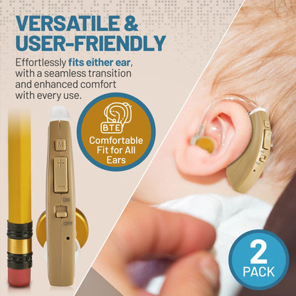 Digital Hearing Aids Pair - Behind the Ear Left & Right BTE Personal Sound Hearing Aids by MEDca