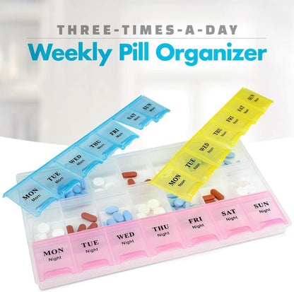 Weekly Pill Organizer - (Pack of 2) 21 Day Pill Planners for Pills Vitamins & Medication, Pill Box 3 Times-a-Day Medication Reminder Boxes, Easy to Read & Travel Friendly