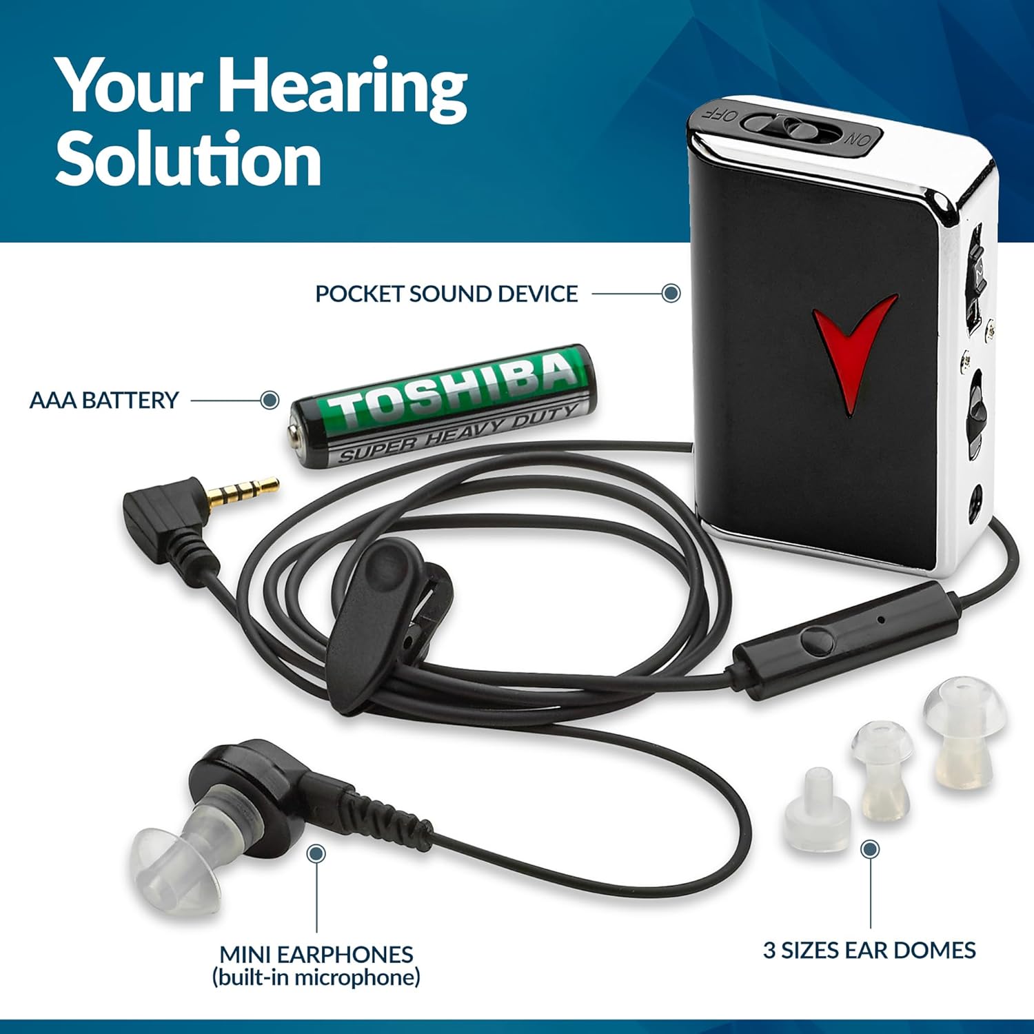 Personal Sound Aids - Personal Audio Aids Device and Voice Enhancer Device for Sound Gain of 50dB, Up to 100 Feet Away, Pocket Hearing Devices