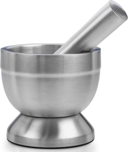 Pill Crusher - 304 Food Grade Stainless Steel Mortar and Pestle Medicine Grinder Set - Non-Slip Splitter to Easily Crush Medicine Pills Tablets Vitamins to Fine Powder for Adults, Seniors, Dogs, Pets