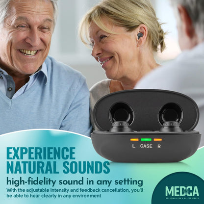 Mini Digital Hearing Aids - ITE Rechargeable Personal Sound Aids - Lightweight Hearing Aids Device with Noise Cancelling, In-Ear Detection & Volume Control Dial for Adults Seniors