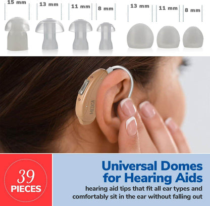 Hearing Aid Domes - Universal Domes for Hearing Aids - Sizes Small, Medium, Large & X-Large Earbud Replacements and BTE Hearing Sound Amplifiers