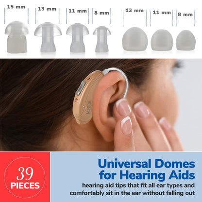 Hearing Aid Domes - Universal Domes for Hearing Aids - Sizes Small, Medium, Large & X-Large Earbud Replacements and BTE Hearing Sound Amplifiers