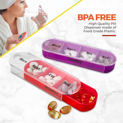 MEDca Weekly Pill Organizer, Four Times-a-Day,  Dispensers with Stackable AM/PM Compartments