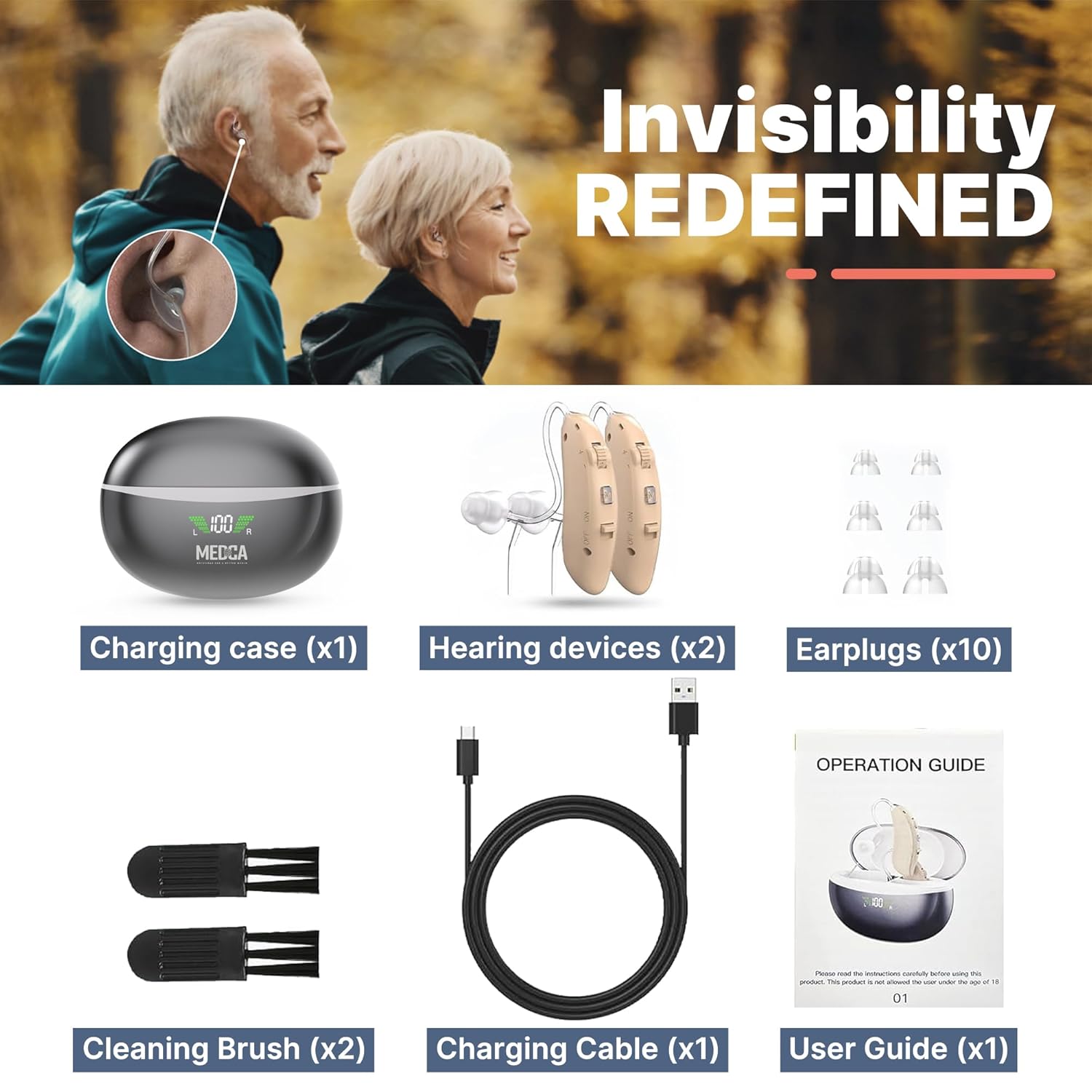 Rechargeable Hearing Aids for Seniors - BTE Digital Hearing Aids with Noise Cancelling for Moderate to Severe Hearing Loss, RIC 16 Channel Noise Cancelling Hearing Aid, Magnetic Charging Case