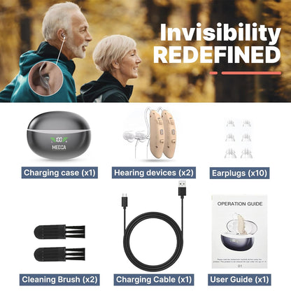 Rechargeable Hearing Aids for Seniors - BTE Digital Hearing Aids with Noise Cancelling for Moderate to Severe Hearing Loss, RIC 16 Channel Noise Cancelling Hearing Aid, Magnetic Charging Case