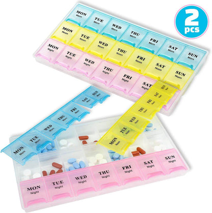 Weekly Pill Organizer - (Pack of 2) 21 Day Pill Planners for Pills Vitamins & Medication, Pill Box 3 Times-a-Day Medication Reminder Boxes, Easy to Read & Travel Friendly