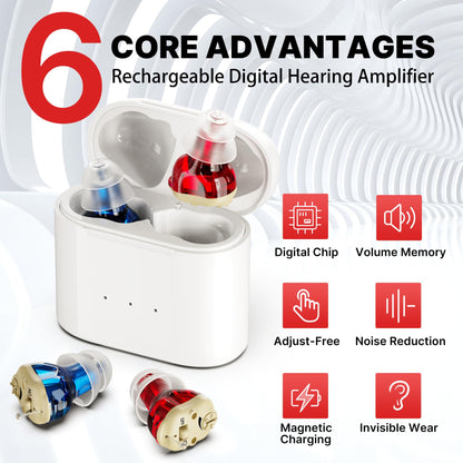 Rechargeable Hearing Aids for Seniors- Upgraded Model Mini Aids Personal Sound Amplification Device for Adults - Fully CIC Inner-Ear Latest Generation Technology with Portable Charging Case