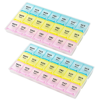 Weekly Pill Organizer - (Pack of 2) 21 Day Pill Planners for Pills Vitamins & Medication, Pill Box 3 Times-a-Day Medication Reminder Boxes, Easy to Read & Travel Friendly