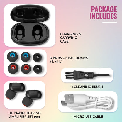 Rechargeable Hearing Aids Pair w/ Noise Cancelling, Digital Sound Device for Seniors & Adults - ITC Nano Personal Aids - One Touch Control & Low Sound Distortion Hearing Assist Device