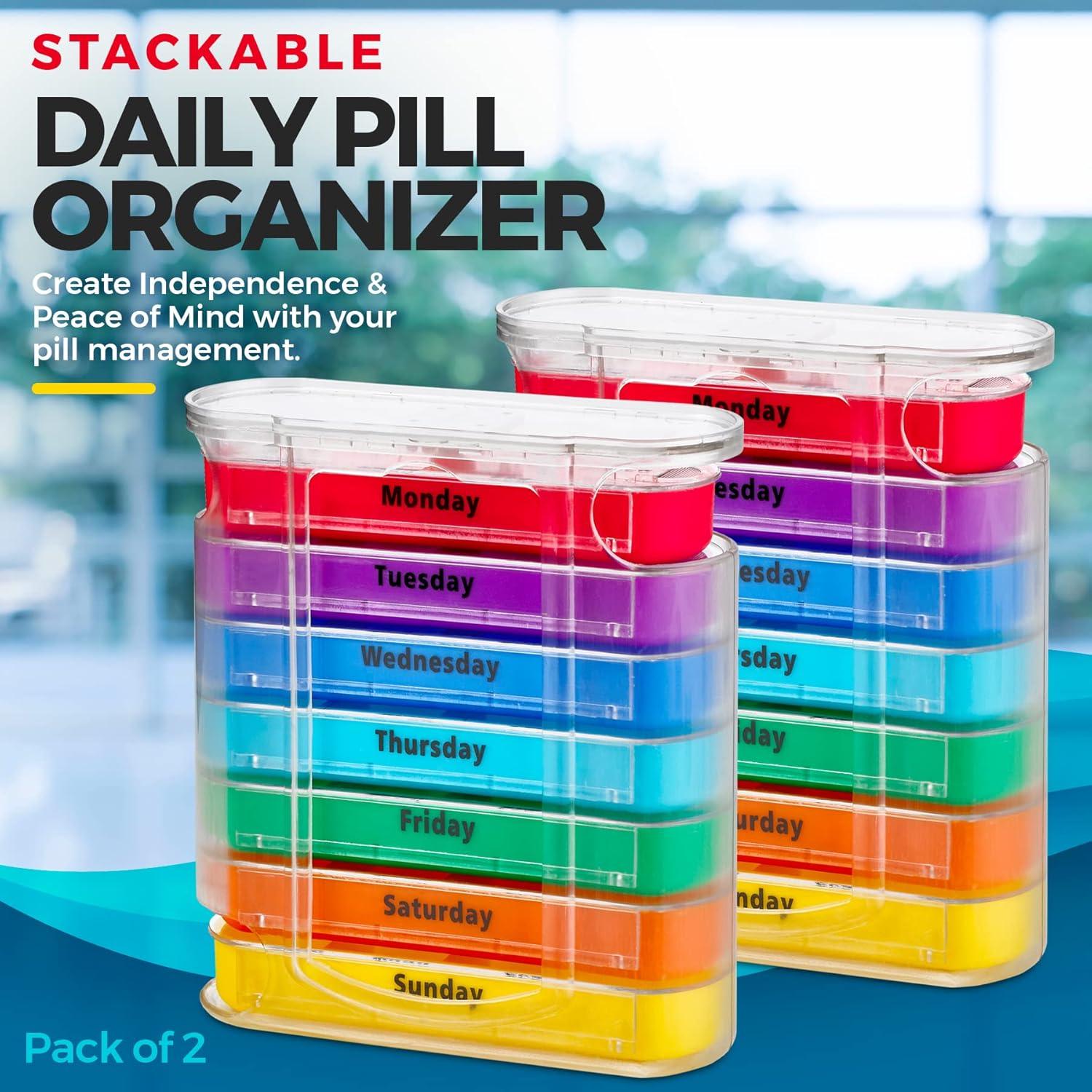 MEDca Weekly Pill Organizer, Four Times-a-Day,  Dispensers with Stackable AM/PM Compartments