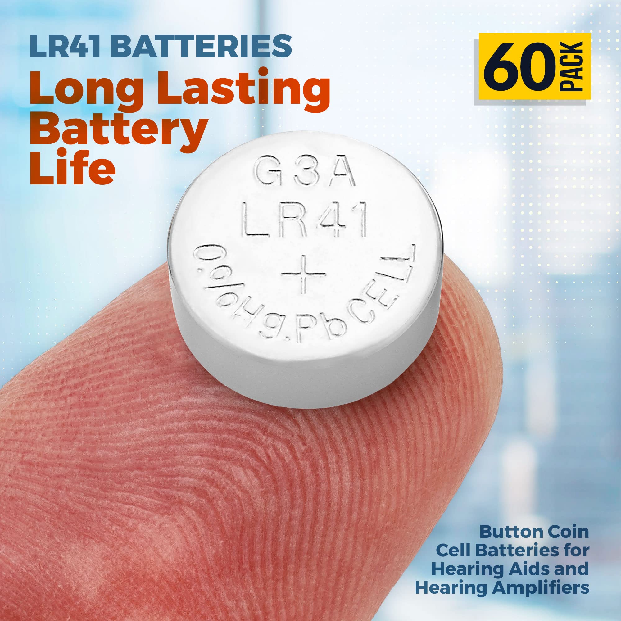 1.5V Alkaline Batteries - LR41, 192, 92A,LR736, and AG3 Battery - Button Coin Cell for Hearing Aids, Amplifiers, Clocks, Toys, Remotes, Calculators, Lasers, Long Lasting Power, Anti Corrosion, 60 Pcs