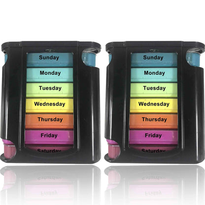 Stackable Daily Pill Organizer - 2 Pack, 4 Times a Day Weekly Medication Reminder - Premium Weekly AM/PM Pill Box with 7 Individual Stacking Cases, a Everyday Medicine Organizer for Vitamins