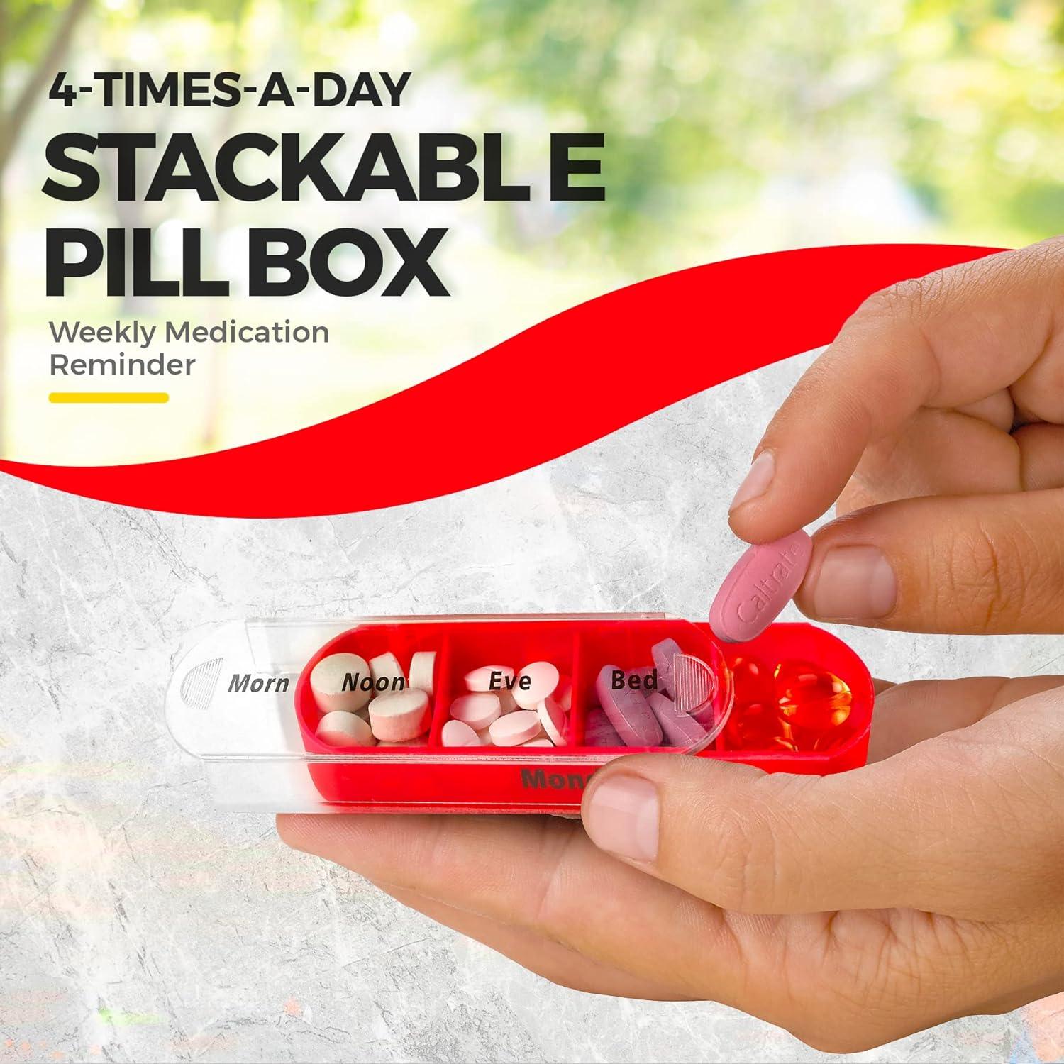 MEDca Weekly Pill Organizer, Four Times-a-Day,  Dispensers with Stackable AM/PM Compartments