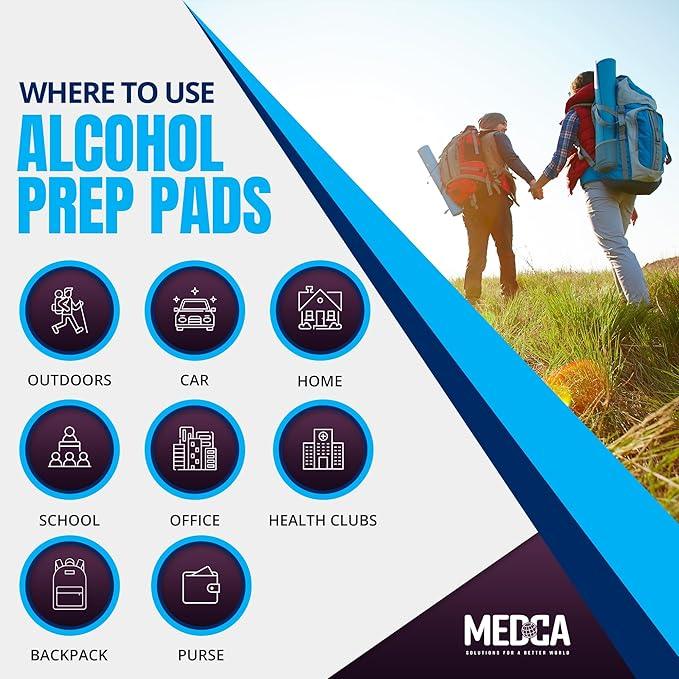 MEDca Alcohol Prep Pads, Sterile, Medium, 2-Ply Pack of 200