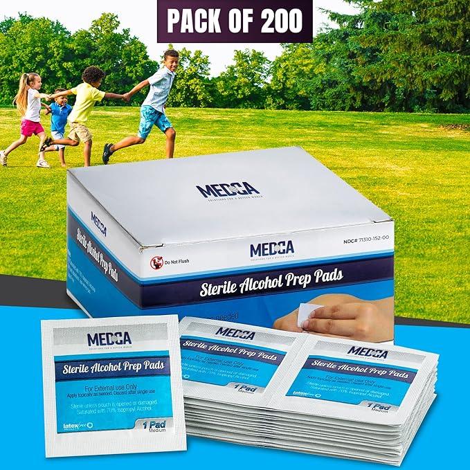 MEDca Alcohol Prep Pads, Sterile, Medium, 2-Ply Pack of 200