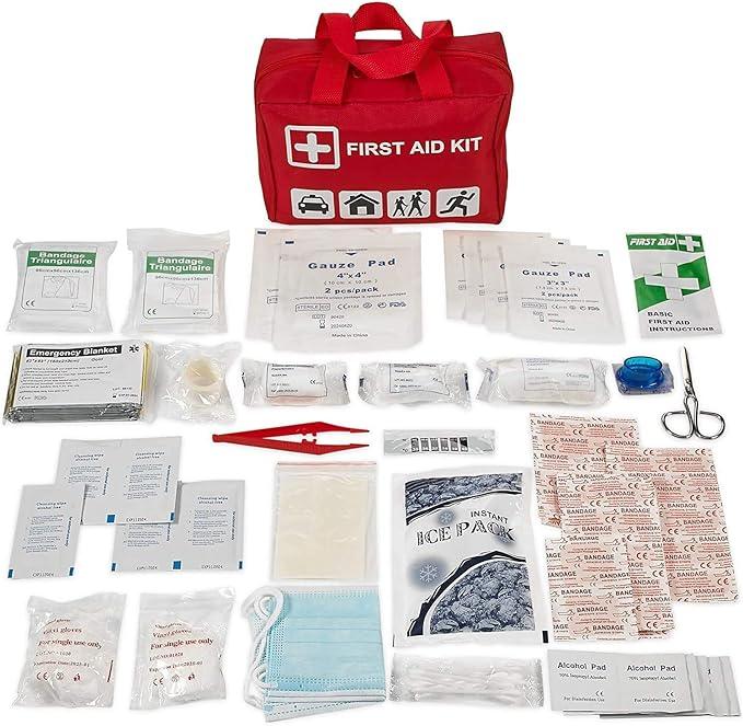 First Aid Kit - 96 Piece Compact Lightweight Portable Safety Trauma Bag Emergency Survival Kit Gear Home and Provide Immediate Care - Office Car Travel Hiking Camping and Other Outdoor Activities