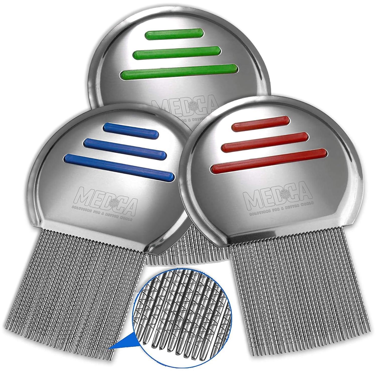 Lice Comb - (Pack of 3) Head Lice Treatment that's Individually Packaged Professional Stainless Steel Louse and Nit Combs Removes Eggs with Rounded Tips for Comfort