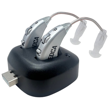 Digital Hearing Aids Set - Rechargeable Premium BTE Personal Sound Aids Pair with USB Dock, Behind The Ear Hearing Enhancement Devices with Long Lasting Battery Life