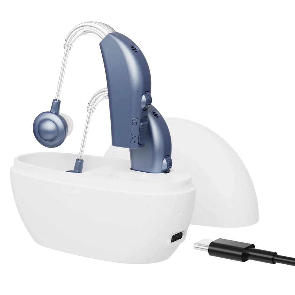Digital Hearing Aids Pair - Rechargeable -Operated BTE Personal Sound Assist Device with 2 Modes, Volume Control & Noise Cancelling, Behind-The-Ear Aids for Adults and Seniors