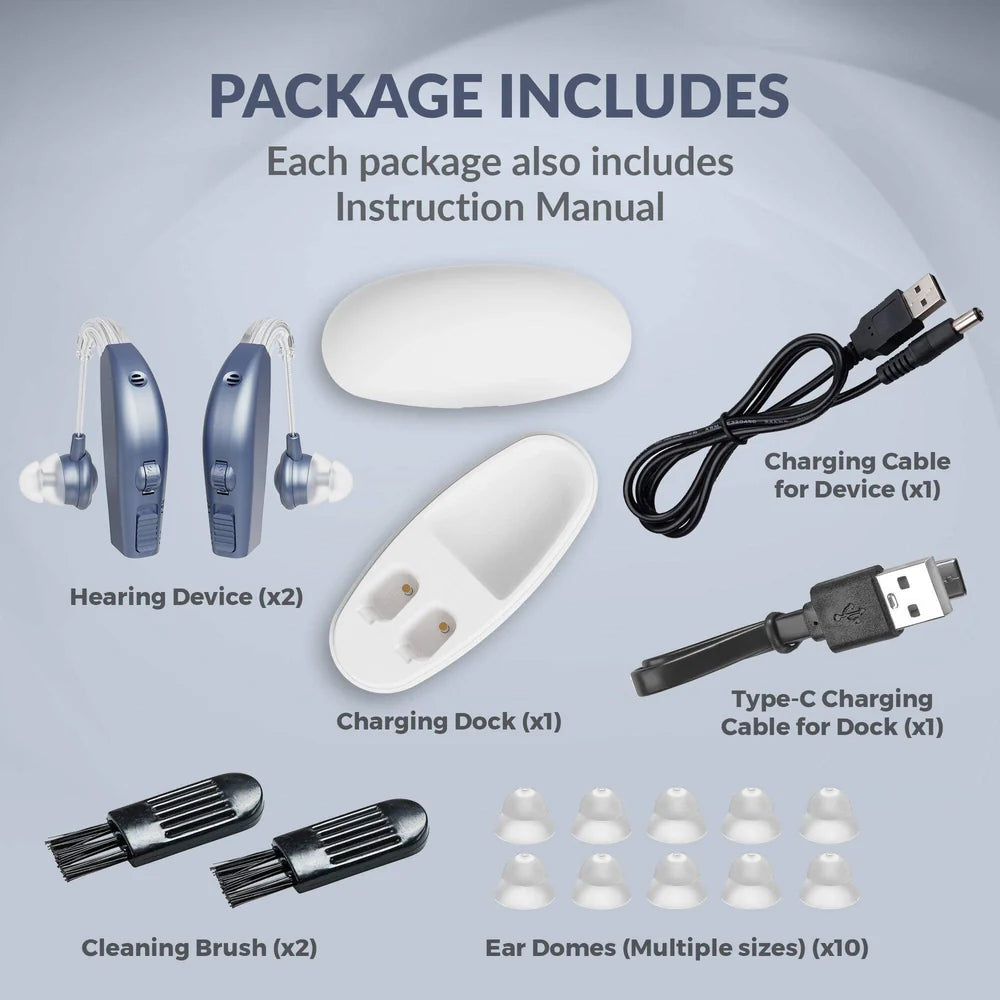 Digital Hearing Aids Pair - Rechargeable -Operated BTE Personal Sound Assist Device with 2 Modes, Volume Control & Noise Cancelling, Behind-The-Ear Aids for Adults and Seniors