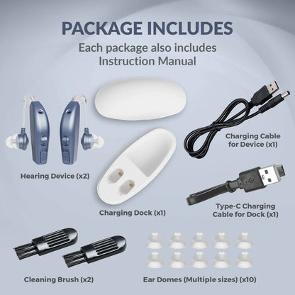 Digital Hearing Aids Pair - Rechargeable -Operated BTE Personal Sound Assist Device with 2 Modes, Volume Control & Noise Cancelling, Behind-The-Ear Aids for Adults and Seniors