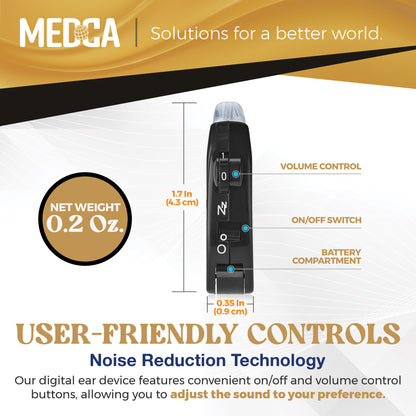 Behind the Ear Sound Aids - BTE Hearing Ear Amplification Device and Digital Hearing Aids for Seniors PSAD for the Hard of Hearing, Noise Reducing, Black, By MEDca for Seniors PSAD for the Hard of Hearing, Noise Reducing, Black, By MEDca