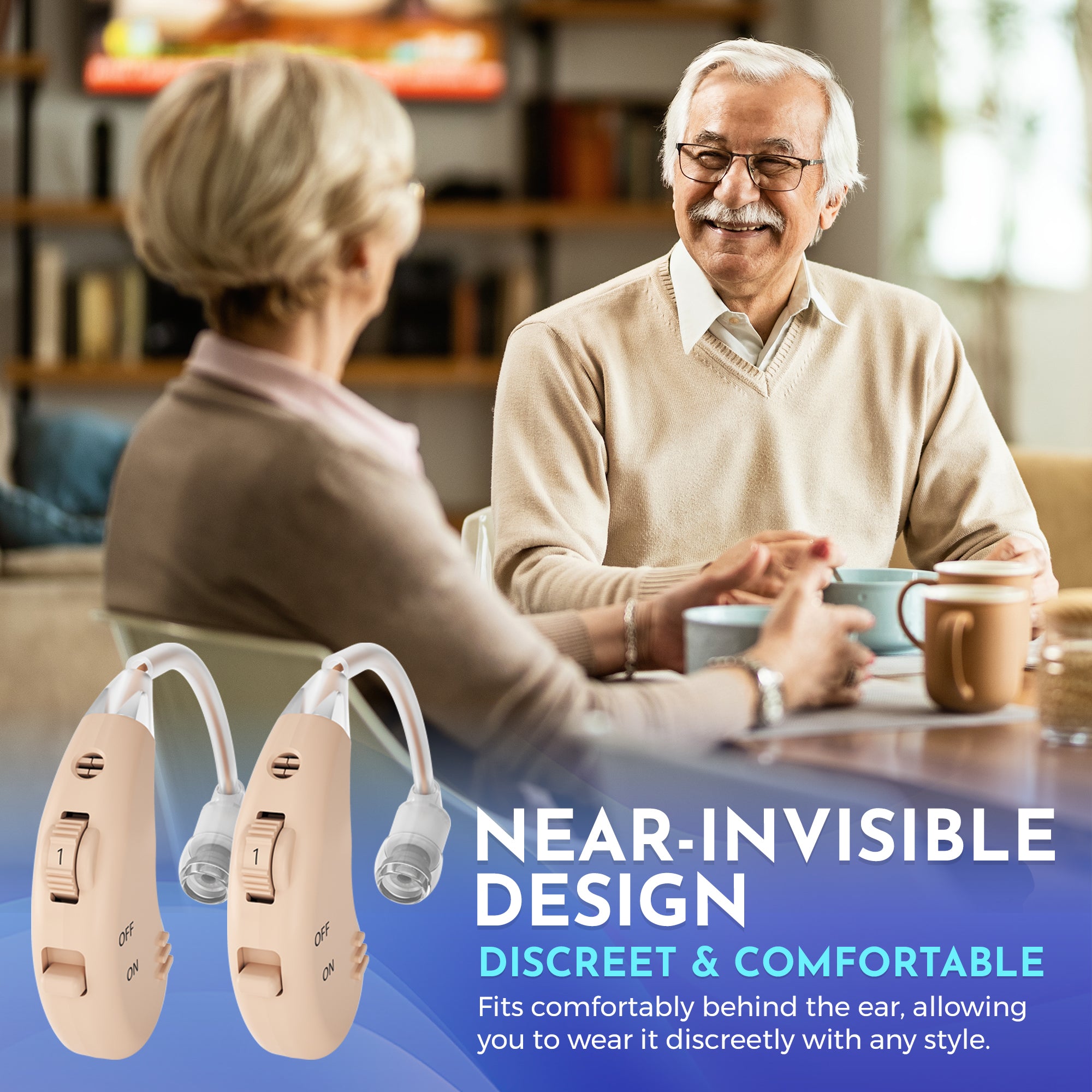 Digital Hearing Aids Set - Rechargeable Premium BTE Personal Sound Aids Pair with USB Dock, Behind The Ear Hearing Enhancement Devices with Long Lasting Battery Life