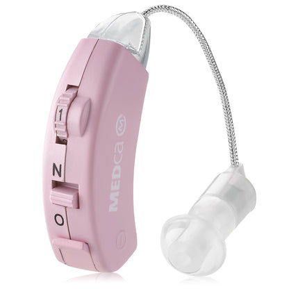 Digital Hearing Aids - Behind the Ear Sound Aids Set, BTE Hearing Ear Amplification Device and Digital Sound Enhancer PSAD for Hard of Hearing, Noise Reducing Feature, Pink by MEDca