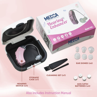 Digital Hearing Aids - Behind the Ear Sound Aids Set, BTE Hearing Ear Amplification Device and Digital Sound Enhancer PSAD for Hard of Hearing, Noise Reducing Feature, Pink by MEDca