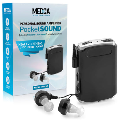 Sound Aids - Pocket Sound Voice Enhancer Device with Duo Mic/Ear Plus Extra Headphone and Microphone Set, Personal Sound Aids Device by MEDca
