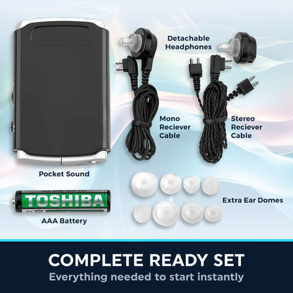Sound Aids - Pocket Sound Voice Enhancer Device with Duo Mic/Ear Plus Extra Headphone and Microphone Set, Personal Sound Aids Device by MEDca