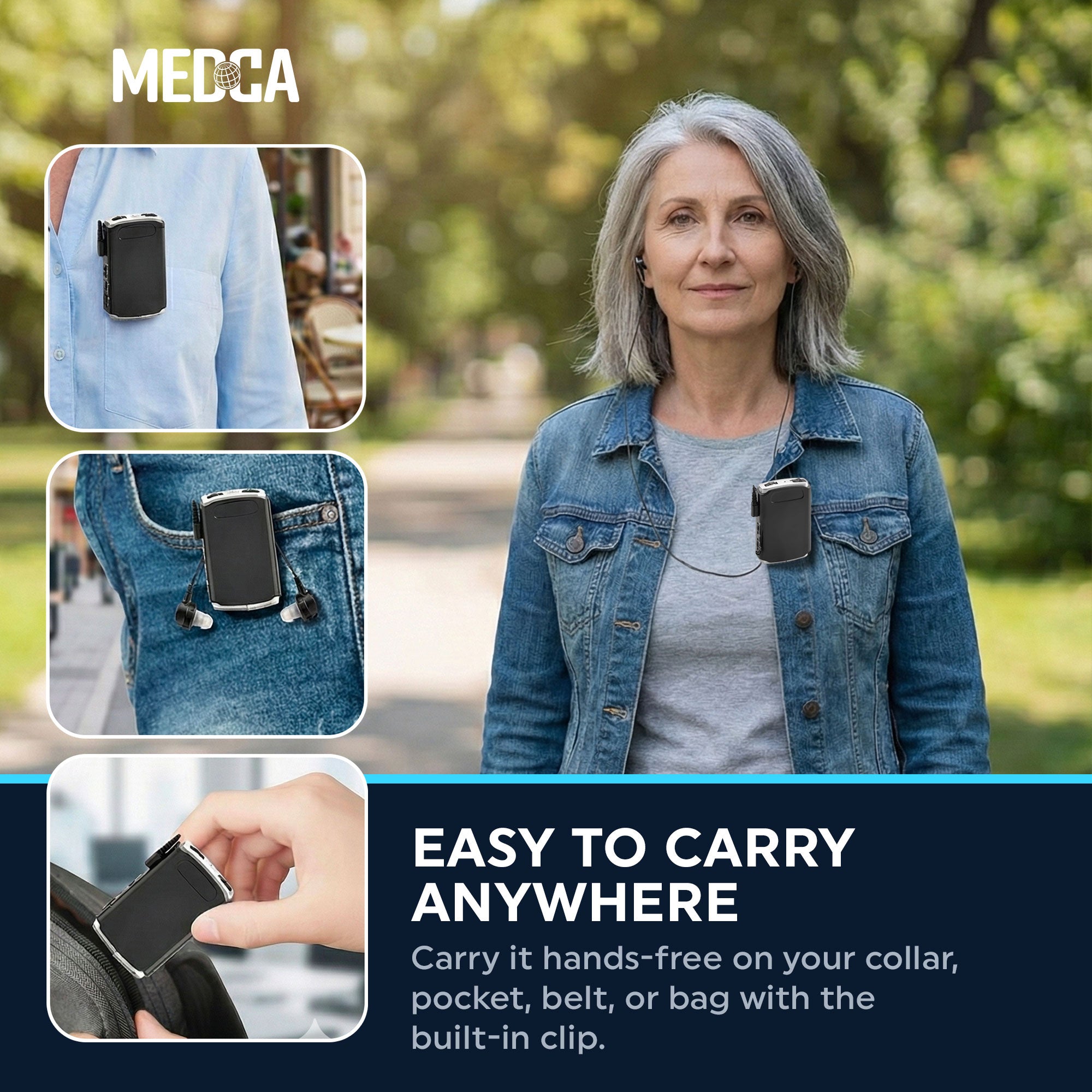 Sound Aids - Pocket Sound Voice Enhancer Device with Duo Mic/Ear Plus Extra Headphone and Microphone Set, Personal Sound Aids Device by MEDca