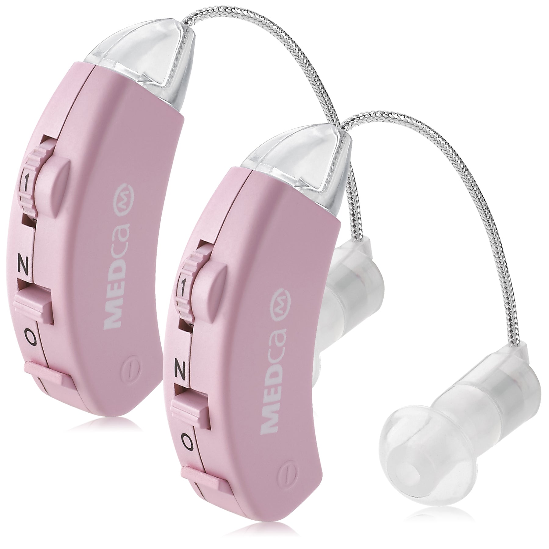 Digital Hearing Aids - Set of 2 - Best Hearing Aids That Fit Comfortable Behind the Ear for Women, Small & Discreet BTE Personal Sound Aids Pair (Pink)