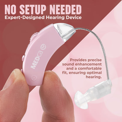 Digital Hearing Aids - Set of 2 - Best Hearing Aids That Fit Comfortable Behind the Ear for Women, Small & Discreet BTE Personal Sound Aids Pair (Pink)