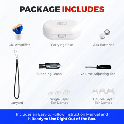 Premium Digital Hearing Aids - Invisible in Canal (CIC) In-Ear Mini Sound Enhancer, Near-Invisible, Noise Cancelling, Personal Sound Hearing Aids