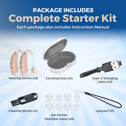 Digital Ear Hearing Aids Pair - Premium Quality Rechargeable Behind the Ear (BTE) Personal Sound Device